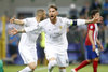 Real Madrid Sergio Ramos celebrates goal during the Final Match of the UEFA Champions League between Real Madrid and Atletico Madrid at the Stadio Giuseppe Meazza in Milano, Italy on 2016/05/28.
