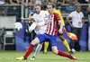 Real Madrid Karim Benzema (l) and Atletico de Madrid Diego Godin during the Final Match of the UEFA Champions League between Real Madrid and Atletico Madrid at the Stadio Giuseppe Meazza in Milano, Italy on 2016/05/28.
