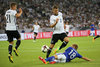 Jere Uronen (FIN) and Shkodran Mustafi (GER) und Joshua Kimmich (GER) during the International Football Friendly Match between Germany and Finland at the Stadion im Borussia Park in Moenchengladbach, Germany on 2016/08/31.
