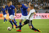 Joshua Kimmich (GER) and Kasper Haemaelaeinen (FIN) during the International Football Friendly Match between Germany and Finland at the Stadion im Borussia Park in Moenchengladbach, Germany on 2016/08/31.
