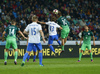 Roman Bezjak (no.14) of Slovenia, Tomas Hubocan (no.15) of Slovakia, Patrik Hrosovsky (no.13) of Slovakia, Valter Birsa (no.10) of Slovenia and Rene Krhin (no.6) of Slovenia during football match of FIFA World cup qualifiers between Slovenia and Slovakia. FIFA World cup qualifiers between Slovenia and Slovakia was played on Saturday, 8th of October 2016 in Stozice arena in Ljubljana, Slovenia.
