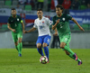 Bostjan Cesar (no.5) of Slovenia, Robert Mak (no.20) of Slovakia and Rene Krhin (no.6) of Slovenia during football match of FIFA World cup qualifiers between Slovenia and Slovakia. FIFA World cup qualifiers between Slovenia and Slovakia was played on Saturday, 8th of October 2016 in Stozice arena in Ljubljana, Slovenia.
