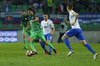 Bostjan Cesar (no.5) of Slovenia, Rene Krhin (no.6) of Slovenia and Robert Mak (no.20) of Slovakia during football match of FIFA World cup qualifiers between Slovenia and Slovakia. FIFA World cup qualifiers between Slovenia and Slovakia was played on Saturday, 8th of October 2016 in Stozice arena in Ljubljana, Slovenia. 
