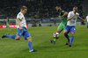 Bojan Jokic (no.13) of Slovenia and Lukas Pauschek (no.14) of Slovakia during football match of FIFA World cup qualifiers between Slovenia and Slovakia. FIFA World cup qualifiers between Slovenia and Slovakia was played on Saturday, 8th of October 2016 in Stozice arena in Ljubljana, Slovenia.
