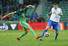 Miha Mevlja (no.17) of Slovenia and Juraj Kucka (no.19) of Slovakia during football match of FIFA World cup qualifiers between Slovenia and Slovakia. FIFA World cup qualifiers between Slovenia and Slovakia was played on Saturday, 8th of October 2016 in Stozice arena in Ljubljana, Slovenia.
