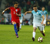 Kyle Walker (no.2) of England and Benjamin Verbic (no.21) of Slovenia during football match of FIFA World cup qualifiers between Slovenia and England. FIFA World cup qualifiers between Slovenia and England was played on Tuesday, 11th of October 2016 in Stozice arena in Ljubljana, Slovenia.
