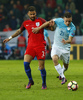 Kyle Walker (no.2) of England and Benjamin Verbic (no.21) of Slovenia during football match of FIFA World cup qualifiers between Slovenia and England. FIFA World cup qualifiers between Slovenia and England was played on Tuesday, 11th of October 2016 in Stozice arena in Ljubljana, Slovenia.
