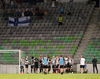VPS players celebrating after the end of return match of the first round qualifiers match for UEFA Europa League between NK Olimpija and VPS Vaasa. Return match between NK Olimpija, Ljubljana, Slovenia, and VPS Vaasa, Vaasa, Finland, was played on Thursday, 6th of July 2017 in Stozice Arena in Ljubljana, Slovenia.
