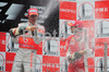 Felipe Massa (BRA), Scuderia Ferrari, Lewis Hamilton (GBR), McLaren Mercedes and Kimi Raikkonen (FIN), Scuderia Ferrari celebrate on podium after Formula 1 Grand Prix of China in Shanghai. Formula 1 Grand Prix of China was held on Sunday, 19th of September 2008 in Shanghai, China.
