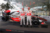 Heikki Kovalainen (FIN) and Lewis Hamilton (GBR) with their McLaren Mercedes MP4-24 during presentation of new Mclaren Mercedes Formula 1 race car. Presentation of Mclaren Mercedes Formula 1 team was held in Woking, Great Britain, on 17th of January 2009.
