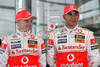 Heikki Kovalainen (FIN) and Lewis Hamilton (GBR) with their McLaren Mercedes MP4-24 during presentation of new Mclaren Mercedes Formula 1 race car. Presentation of Mclaren Mercedes Formula 1 team was held in Woking, Great Britain, on 17th of January 2009.
