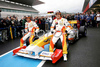 Fernando Alonso and Nelson Piquet Jr sitting on Renault R29 during presentation of new Renault R29 Formula 1 race car. Presentation of Renault Formula 1 team was held in Portimao, Portugal, on 19th of January 2009.
