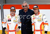 Fernando Alonso, Flavio Briatore and Nelson Piquet Jr during presentation of new Renault R29 Formula 1 race car. Presentation of Renault Formula 1 team was held in Portimao, Portugal, on 19th of January 2009.
