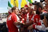 Sebastian Vettel (Scuderia Ferrari) celebrates with his team after winning the race of the Hungarian Formula One Grand Prix at the Hungaroring in Budapest, Hungary on 2015/07/26.
