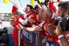 Sebastian Vettel (Scuderia Ferrari) celebrates with his team after winning the race of the Hungarian Formula One Grand Prix at the Hungaroring in Budapest, Hungary on 2015/07/26.
