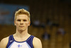 Third placed Tomi Tuuha of Finland celebrates his medal after men vault competition of Artistic gymnastics World Challenge Cup Ljubljana 2013, which was held on Saturday, 27th of April 2013 in Tivoli Arena in Ljubljana, Slovenia
