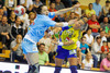 Therese Islas Helgesson of Sweden shooting on a goal and Nina Jericek of Slovenia in defense during womens qualifying match for European Championship 2012  between Slovenia and Sweden. Qualification match for European Handball Championships 2012 between Slovenia and Sweden was played in Velenje, Slovenia, on Thursday, 31st of May 2012.
