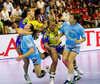 Swedish and Slovenian players fighting for a ball during womens qualifying match for European Championship 2012  between Slovenia and Sweden. Qualification match for European Handball Championships 2012 between Slovenia and Sweden was played in Velenje, Slovenia, on Thursday, 31st of May 2012.
