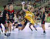 Frida Tegstedt (no.9) of IK Savehof shooting during match of first round of EHF Women handball Champions League between RK Krim Mercator, Slovenia, and IK Savehof, Sweden. Match of EHF Women handball Champions League between RK Krim Mercator and IK Savehof was played on Saturday, 5th of October 2013 in Stozice arena in Ljubljana, Slovenia.
