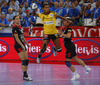 Jamina Roberts (no.8) of IK Savehof scoring during match of first round of EHF Women handball Champions League between RK Krim Mercator, Slovenia, and IK Savehof, Sweden. Match of EHF Women handball Champions League between RK Krim Mercator and IK Savehof was played on Saturday, 5th of October 2013 in Stozice arena in Ljubljana, Slovenia.
