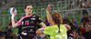 Kristina Liscevic (no.71) of Metz Handball (L) shooting over Andrea Penezic (no.23) of RK Krim Mercator (R) during match of EHF Women handball Champions League between RK Krim Mercator, Slovenia, and Metz Handball, France. Match of EHF Women handball Champions League between RK Krim Mercator and Metz Handball was played on Saturday, 2nd of November 2013 in Stozice arena in Ljubljana, Slovenia.
