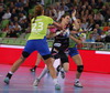 Kristina Liscevic (no.71) of Metz Handball (R) and Andrea Penezic (no.23) of RK Krim Mercator (L) during match of EHF Women handball Champions League between RK Krim Mercator, Slovenia, and Metz Handball, France. Match of EHF Women handball Champions League between RK Krim Mercator and Metz Handball was played on Saturday, 2nd of November 2013 in Stozice arena in Ljubljana, Slovenia.
