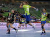 Maja Zrnec (no.44) of RK Krim Mercator shooting on goal during match of EHF Women handball Champions League between RK Krim Mercator, Slovenia, and HC Leipzig, Germany. Match of EHF Women handball Champions League between RK Krim Mercator and HC Leipzig was played on Saturday, 16th of November 2013 in Stozice arena in Ljubljana, Slovenia.
