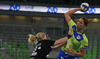 Andrea Penezic (no.23) of RK Krim Mercator (R) shooting over Saskia Lang (no.18) of HC Leipzig (L) during match of EHF Women handball Champions League between RK Krim Mercator, Slovenia, and HC Leipzig, Germany. Match of EHF Women handball Champions League between RK Krim Mercator and HC Leipzig was played on Saturday, 16th of November 2013 in Stozice arena in Ljubljana, Slovenia.

