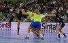 Karolina Kudlacz (no.14) of HC Leipzig (L) shooting on goal over defense players of RK Krim Mercator during match of EHF Women handball Champions League between RK Krim Mercator, Slovenia, and HC Leipzig, Germany. Match of EHF Women handball Champions League between RK Krim Mercator and HC Leipzig was played on Saturday, 16th of November 2013 in Stozice arena in Ljubljana, Slovenia.
