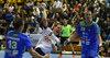 Manuel Liniger of Switzerland (R) and Darko Cingesar of Slovenia (L) during EHF European championships qualifications match between Slovenia and Switzerland. EHF European championships qualifications match between Slovenia and Switzerland was played on Wednesday, 2nd of November 2016 in Rdeca dvorana in Velenje, Slovenia.
