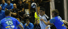 Luka Maros of Switzerland (L) and Jure Dolenec of Slovenia (R) during EHF European championships qualifications match between Slovenia and Switzerland. EHF European championships qualifications match between Slovenia and Switzerland was played on Wednesday, 2nd of November 2016 in Rdeca dvorana in Velenje, Slovenia.
