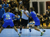 Luka Maros of Switzerland (L) and Jure Dolenec of Slovenia (R) during EHF European championships qualifications match between Slovenia and Switzerland. EHF European championships qualifications match between Slovenia and Switzerland was played on Wednesday, 2nd of November 2016 in Rdeca dvorana in Velenje, Slovenia.
