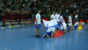 Team Germany and and the flags of Slovenia and Germany during EHF European championships qualifications match between Slovenia and Germany. EHF European championships qualifications match between Slovenia and Germany was played on Wednesday, 3rd of May 2017 in Stozice arena in Ljubljana, Slovenia.
