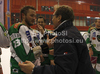 Coach of HDD Tilia Olimpija, Hannu Jarvenpaa celebrating Slovenia national championships title with his players after ice hockey match of Slovenian league finals 2011-2012 between HK Acroni Jesenice and HDD Tilia Olimpija. Match between HK Acroni Jesenice and HDD Tilia Olimpija was held on Monday, 2nd of April 2012 in Jesenice, Slovenia. 
