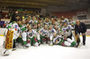 Players of HDD Tilia Olimpija celebrating Slovenia national championships title after ice hockey match of Slovenian league finals 2011-2012 between HK Acroni Jesenice and HDD Tilia Olimpija. Match between HK Acroni Jesenice and HDD Tilia Olimpija was held on Monday, 2nd of April 2012 in Jesenice, Slovenia. 
