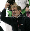 Coach of HDD Tilia Olimpija, Hannu Jarvenpaa celebrating Slovenia national championships title after ice hockey match of Slovenian league finals 2011-2012 between HK Acroni Jesenice and HDD Tilia Olimpija. Match between HK Acroni Jesenice and HDD Tilia Olimpija was held on Monday, 2nd of April 2012 in Jesenice, Slovenia. 
