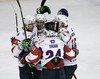 Slovenian players celebrating during the match of EICH Ice hockey tournament between Slovenia and France. Match between Slovenia and France  was held in Tivoli Arena in Ljubljana, Slovenia, on Friday, 9th of November 2012. during match of EIHC ice hockey tournament between Slovenia and France. Match between Slovenia and France was played in Tivoli Arena in Ljubljana, Sloveni, on Friday, 9th of November 2012. Match was won by Slovenia, who defeated France with 3-1.
