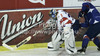 Goalkeeper Robert Kristan of Slovenia and French player  during the match of EICH Ice hockey tournament between Slovenia and France. Match between Slovenia and France  was held in Tivoli Arena in Ljubljana, Slovenia, on Friday, 9th of November 2012. during match of EIHC ice hockey tournament between Slovenia and France. Match between Slovenia and France was played in Tivoli Arena in Ljubljana, Sloveni, on Friday, 9th of November 2012. Match was won by Slovenia, who defeated France with 3-1.
