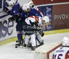 Mitja Robar (51) of Slovenia and Teddy Da Costa (80) during the match of EICH Ice hockey tournament between Slovenia and France. Match between Slovenia and France  was held in Tivoli Arena in Ljubljana, Slovenia, on Friday, 9th of November 2012. during match of EIHC ice hockey tournament between Slovenia and France. Match between Slovenia and France was played in Tivoli Arena in Ljubljana, Sloveni, on Friday, 9th of November 2012. Match was won by Slovenia, who defeated France with 3-1.
