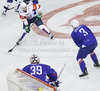 Anze Ropret of Slovenia (29) Vincent Bachet (3) of France and goalkeeper Christobal Huet (39) of France during the match of EICH Ice hockey tournament between Slovenia and France. Match between Slovenia and France  was held in Tivoli Arena in Ljubljana, Slovenia, on Friday, 9th of November 2012. during match of EIHC ice hockey tournament between Slovenia and France. Match between Slovenia and France was played in Tivoli Arena in Ljubljana, Sloveni, on Friday, 9th of November 2012. Match was won by Slovenia, who defeated France with 3-1.
