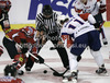 Oliver Setzinger (no.91) of Austria and Anze Kopitar (no.11) of Slovenia during match of EIHC Ice hockey tournament between Slovenia and Austria. Match between Slovenia and Austria was held in Ljubljana Hala Tivoli arena, Slovenia, on Saturday, 10th of November 2012.
