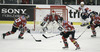 Johannes Kirisits (no.13) of Austria, Bernhard Starkbaum (no.29) of Austria and Manuel Latusa (no.15) of Austria during match of EIHC Ice hockey tournament between Slovenia and Austria. Match between Slovenia and Austria was held in Ljubljana Hala Tivoli arena, Slovenia, on Saturday, 10th of November 2012.
