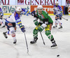 Stefan Bacher (19) of EC VSV and Miha Verlic (91) of HDD Telemach Olimpija during match of EBEL league Ice hockey tournament between HDD Telemach Olimpija and EC VSV, Villach. Match between HDD Telemach Olimpija and EC VSV, Villach was held in Ljubljana Hala Tivoli arena, Slovenia, on Friday, 16th of November 2012.
