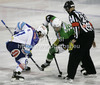 Derek Ryan (11) of EC VSV and Brock McBride (10) Of HDD Telemach Olimpija during match of EBEL league Ice hockey tournament between HDD Telemach Olimpija and EC VSV, Villach. Match between HDD Telemach Olimpija and EC VSV, Villach was held in Ljubljana Hala Tivoli arena, Slovenia, on Friday, 16th of November 2012.

