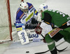 Jean-Philippe Lamoureux (1) of EC VSV and Jan Mursak (39) of HDD Telemach Olimpija during match of EBEL league Ice hockey tournament between HDD Telemach Olimpija and EC VSV, Villach. Match between HDD Telemach Olimpija and EC VSV, Villach was held in Ljubljana Hala Tivoli arena, Slovenia, on Friday, 16th of November 2012.

