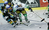 Tomaz Vnuk (no.24) of ZM Olimpija (R) and Kent Salfi (no.10) of EHC Black Wings Linz (L) during second half finals match of EBEL League between ZM Olimpija, Ljubljana, Slovenia and EHC Black Wings Linz, Austria. Match was won by ZM Olimpija who defeated EHC Black Wings Linz with 3:2. Match was played in Tivoli Arena in Ljubljana, Slovenia on 28th of February 2008.
