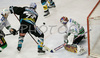 Pat Leahy (no.71) of EHC Black Wings Linz (L) and goalie Alex Westlund (no.30) of ZM Olimpija during second half finals match of EBEL League between ZM Olimpija, Ljubljana, Slovenia and EHC Black Wings Linz, Austria. Match was won by ZM Olimpija who defeated EHC Black Wings Linz with 3:2. Match was played in Tivoli Arena in Ljubljana, Slovenia on 28th of February 2008.
