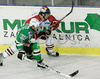 Pasi Petrilainen (no.38) of ZM Olimpija (L) and Matthias Trattnig (no.51) of Red Bull Salzburg (R) during second match of finals of EBEL League between ZM Olimpija, Ljubljana, Slovenia and Red Bull Salzburg, Austria. Match was won by Red Bull Salzburg who defeated ZM Olimpija with 1:3. Match was played in Tivoli Arena in Ljubljana, Slovenia on 16th of March 2008.
