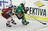Todd Elik (no.12) of ZM Olimpija (R) and Patrick Harand (no.16) of Red Bull Salzburg (L) during second match of finals of EBEL League between ZM Olimpija, Ljubljana, Slovenia and Red Bull Salzburg, Austria. Match was won by Red Bull Salzburg who defeated ZM Olimpija with 1:3. Match was played in Tivoli Arena in Ljubljana, Slovenia on 16th of March 2008.

