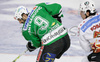 Raffaele Intranuovo (no.9) of ZM Olimpija (L) and Mitja Robar (no.37) of HK Acroni Jesenice (R) during third match of Slovenian National Championships finals between ZM Olimpija, Ljubljana, Slovenia and HK Acroni Jesenice, Slovenia. Match was won by Acroni Jesenice who defeated ZM Olimpija with 1:2. Match was played in Tivoli Arena in Ljubljana, Slovenia on 8th of April 2008.
